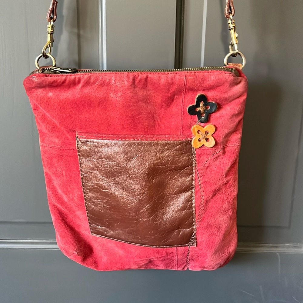 Handcrafted Red Suede Leather crossbody handbag
